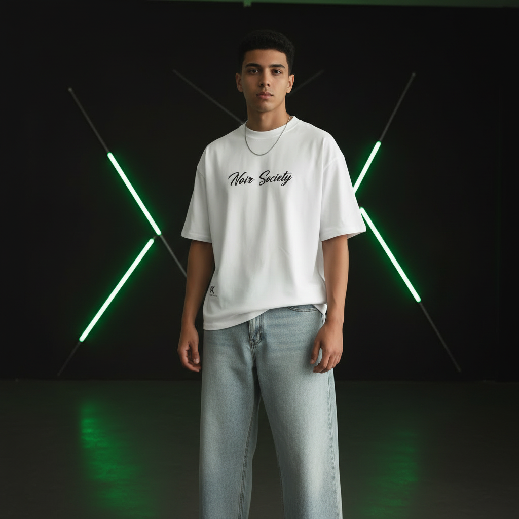 Noir Society Oversized Tee — Bolivar (White)